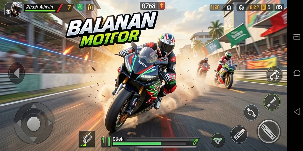 Tampilan mendebarkan dari gameplay balapan motor dalam 8768.