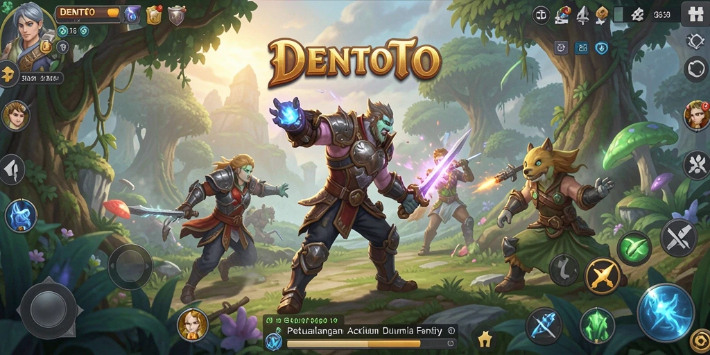 Screenshot gameplay DENTOTO dengan aksi pertempuran seru.