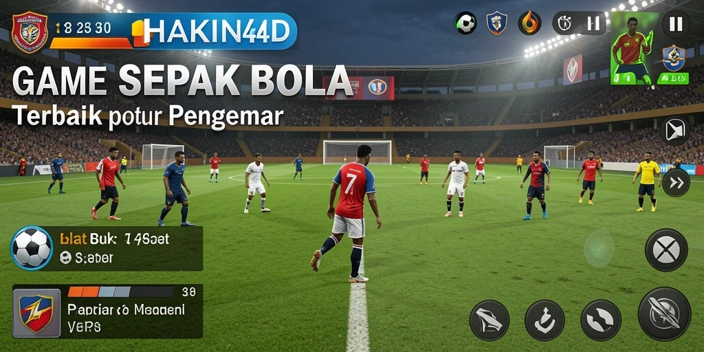 Screenshot utama HAKIN4D menunjukkan aksi seru di lapangan sepak bola.