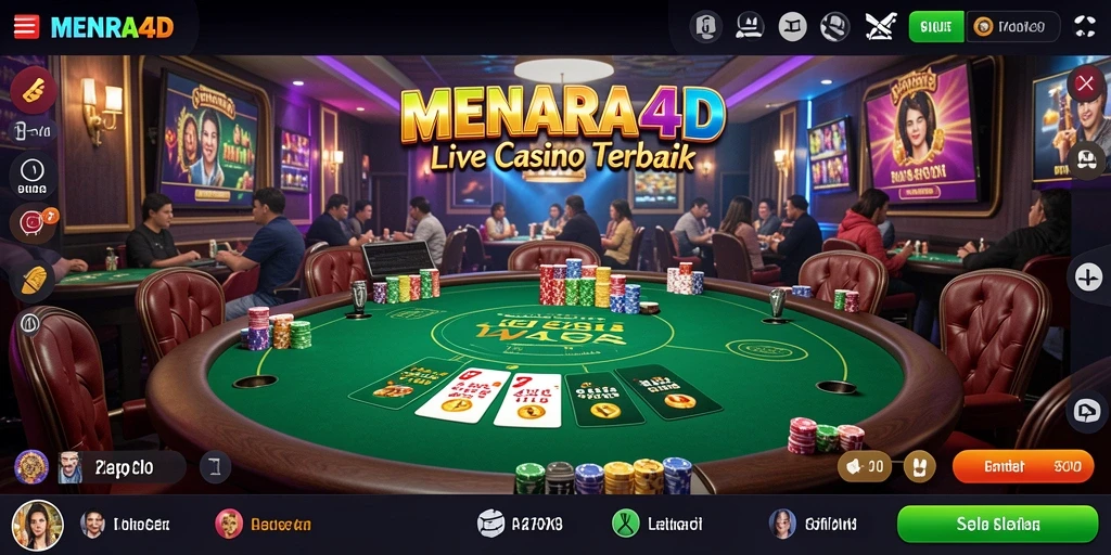 Screenshot MENARA4D menampilkan dealer langsung dalam suasana kasino yang nyata.